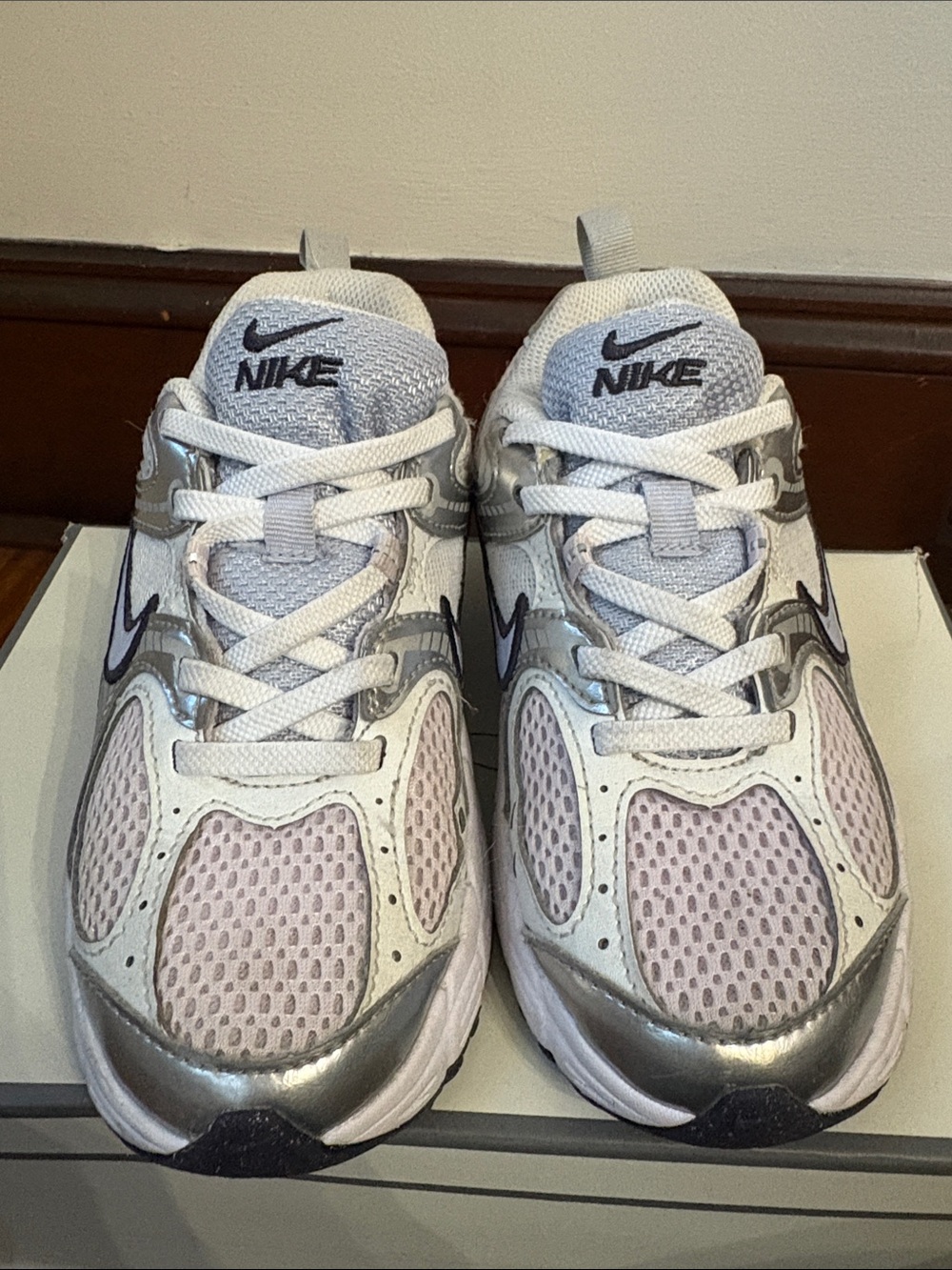 Nike Kids White& Silver Athletic Sneakers